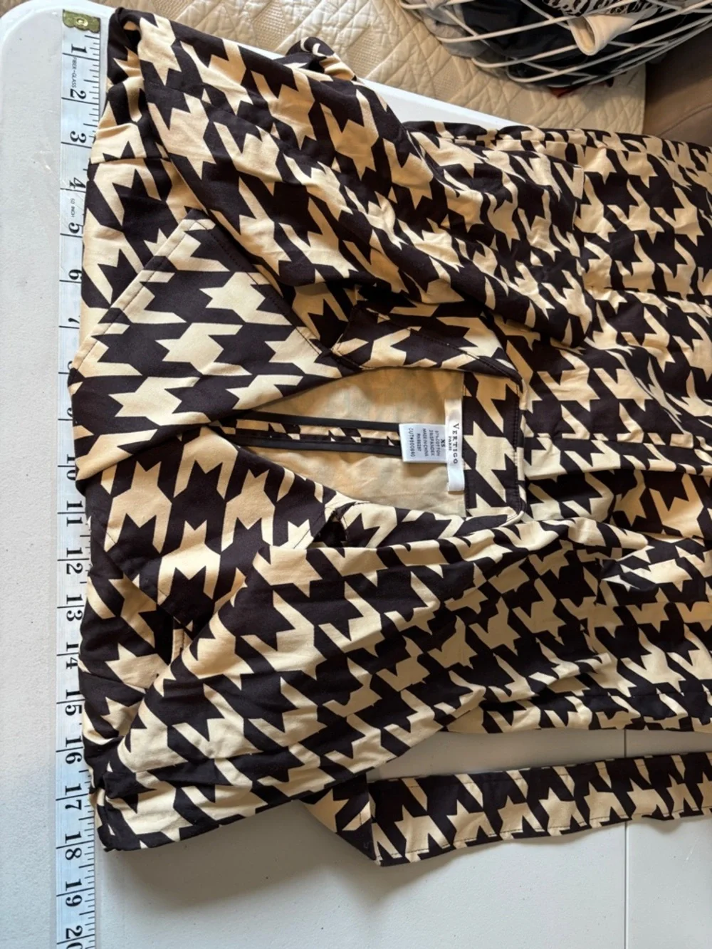 Brown Houndstooth Trench Size XS French Timeless Romantic Quiet Luxury Feminine - Picture 10 of 15